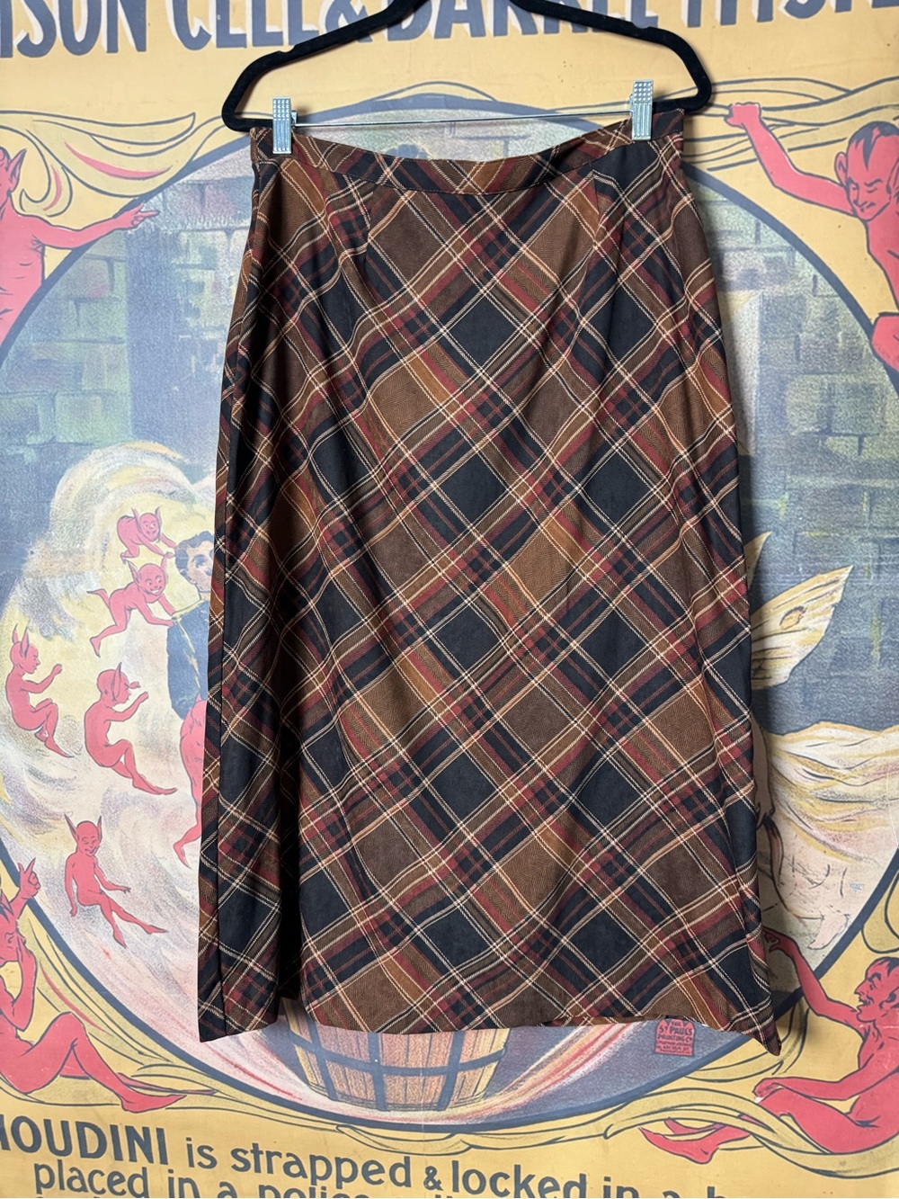 Notations Brown & Black Plaid Midi Skirt
